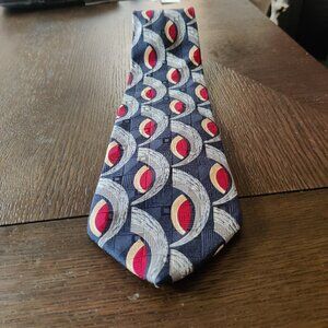 Silk Mens Tie by Countess Mara in geometric pattern in Blue, Red, Grey, Cream